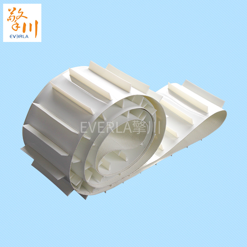 流水線爬坡加擋板白色食品PU<a href='http://www.dsjvvrk.cn/shusongdai/' target='_blank'><u>輸送帶</u></a>