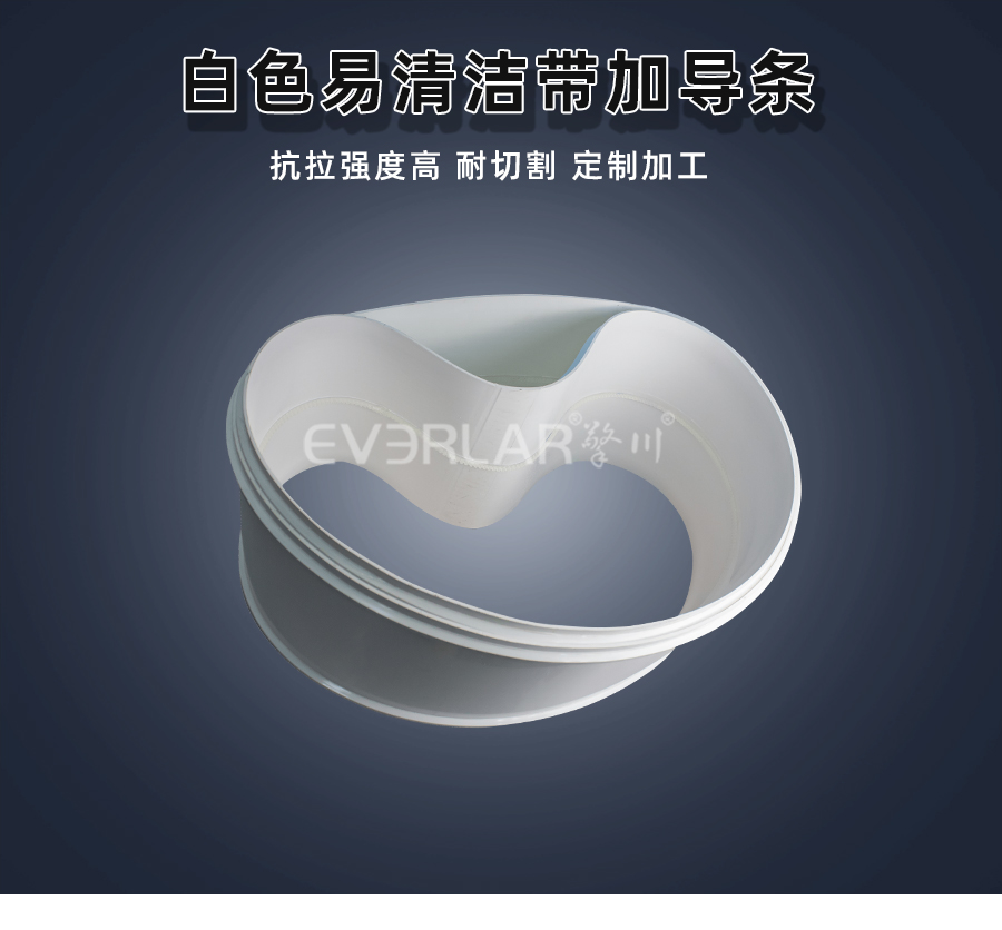 白色PU易清潔<a href='http://www.dsjvvrk.cn/shusongdai/' target='_blank'><u>輸送帶</u></a>加導(dǎo)條詳情01