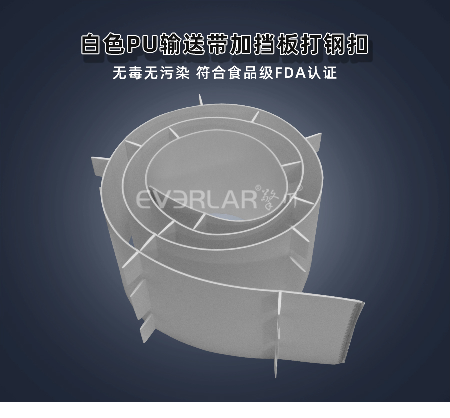 白色PU<a href='http://www.dsjvvrk.cn/shusongdai/' target='_blank'><u>輸送帶</u></a>加擋板打鋼扣詳情01