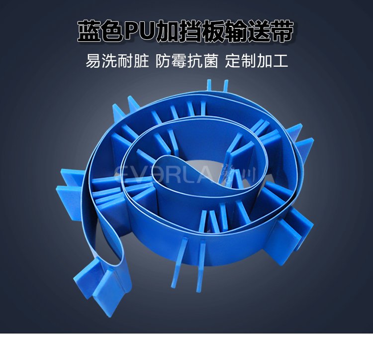 藍色PU<a href='http://www.dsjvvrk.cn/shusongdai/' target='_blank'><u>輸送帶</u></a>加擋板