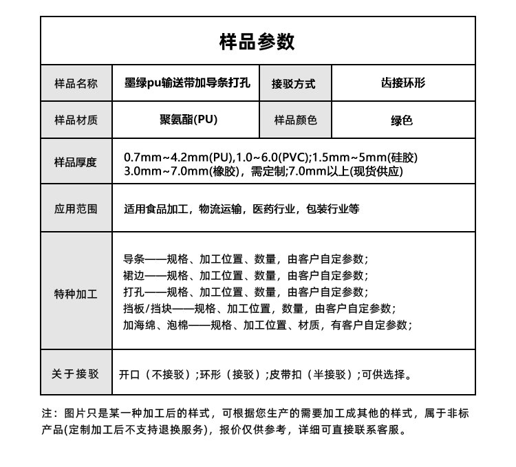 墨綠PU輸送帶加導(dǎo)條打孔